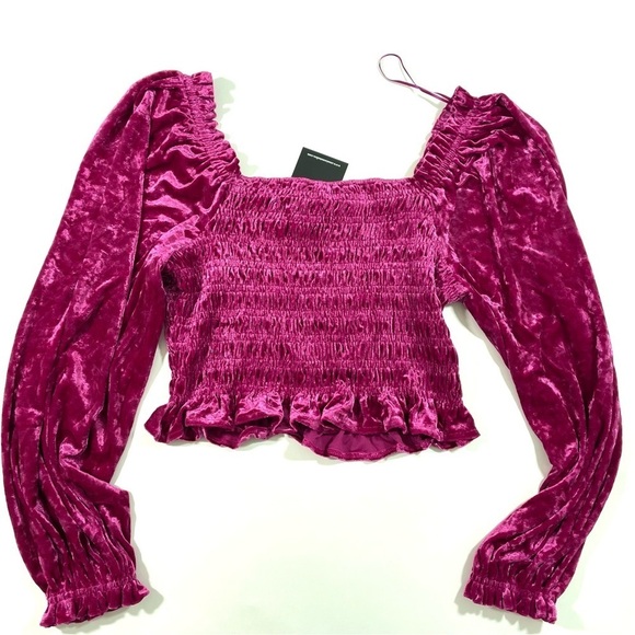 En Saison Danbury Crushed Velvet Long Sleeve Smocked Top - Picture 3 of 7